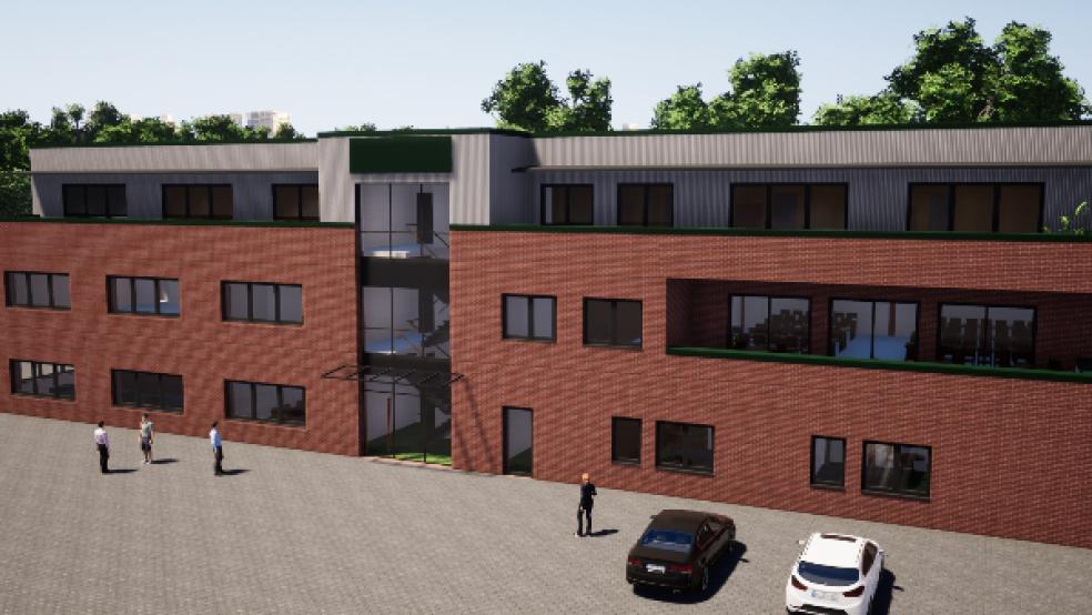 So soll der Neubau auf dem Klingele-Firmengelände am Weeneraner Hafen aussehen. © Foto: Grafik: Klingele