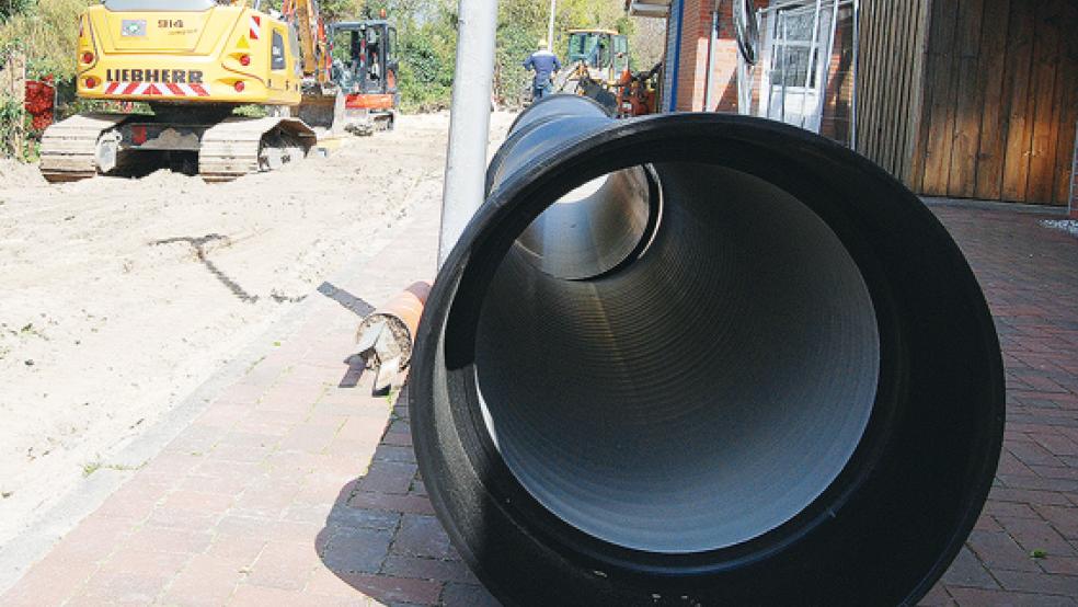Der neue Regenwasserkanal an der Straße »Am Marina Park«, hier ein Bild von den laufenden Bauarbeiten, wurde erheblich teurer als ursprünglich geplant.  © Foto: Hoegen