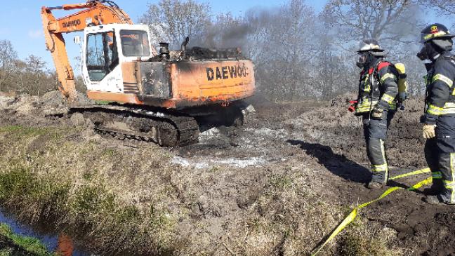 Feuerwehr löscht brennenden Bagger