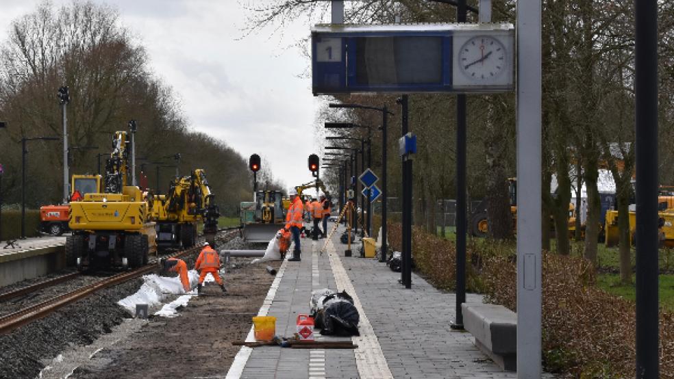 Auch am Bahnhof in Bad Nieuweschans laufen Gleisarbeiten. © Foto: Kuper 