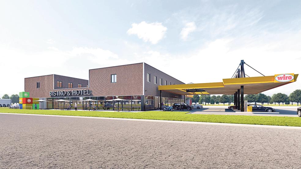 Im Computer ist der geplante Autohof mit Hotel und Tankstelle bereits vollendet. Aber Sommer 2023 soll das Vorhaben tatsächlich realisiert sein.<br />  © Visualisierung: Firmengruppe Alfons Wittrock