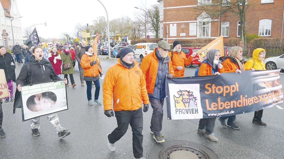Rund 250 Demonstranten zogen am Sonnabend durch die Auricher Innenstadt.  © Foto: Jürgens