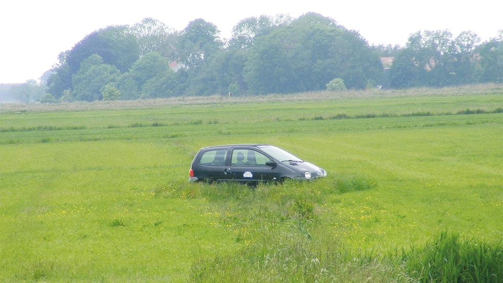 Von Bingum über Soltborg (Bild) bis nach Pogum: Auf Weiden im Rheiderland standen gut zehn Schrottfahrzeuge, um Gänse von der Rast abzuhalten.  © Foto: Szyska