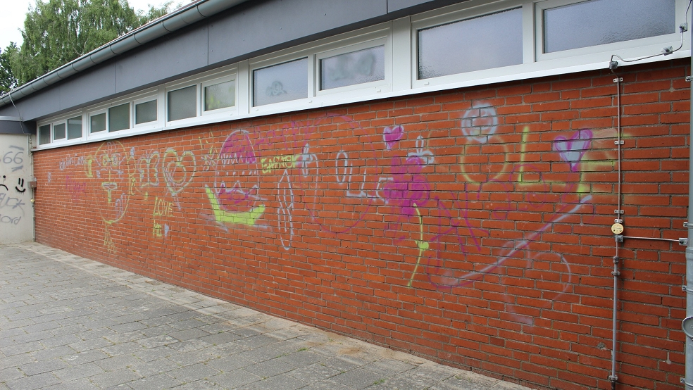 Die Holthuser Grundschule ist von Unbekannten beschmiert worden. © Privat
