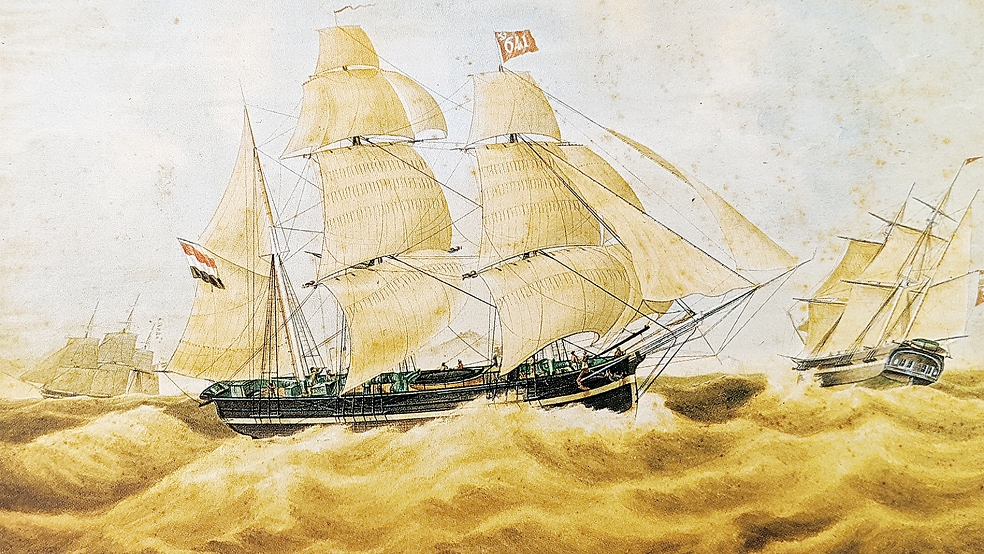 Dieses Gemälde aus dem Jahre 1845 zeigt die »Harmonie«, mit der Kapitän Hikke Janssen de Bloom und seine Crew das Kap Horn umsegelt haben.  © Foto: Scheepvaart Museum Amsterdam