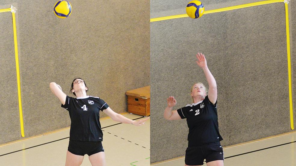 Kathrin Röskens (links) und Lea Pannenborg zeigten im zweiten Satz beim Auswärtsspiel in Norden ihre Stärken im Aufschlagspiel.  © Foto: Born