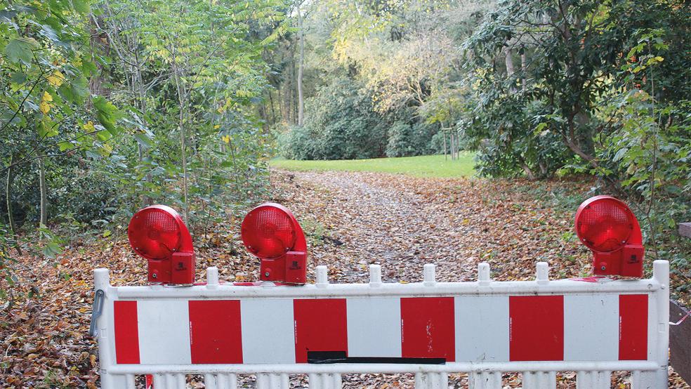 Seit Ende August 2020 sind die öffentlichen Wege im Stapelmoorer Park gesperrt, weil bei vielen Bäumen die Standsicherheit nicht mehr gegeben ist. Im größeren Teil der Parkanlage wird sich daran sobald nichts ändern.  © Foto: Busemann