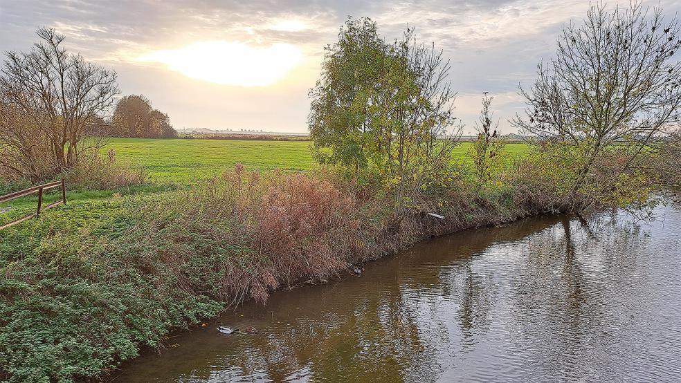 Idylle am »Schöpfwerkstief« in Ditzum: Bis zum Sommer 2023 soll hier ein neues Wohnbaugebiet erschlossen werden.  © Foto: Szyska