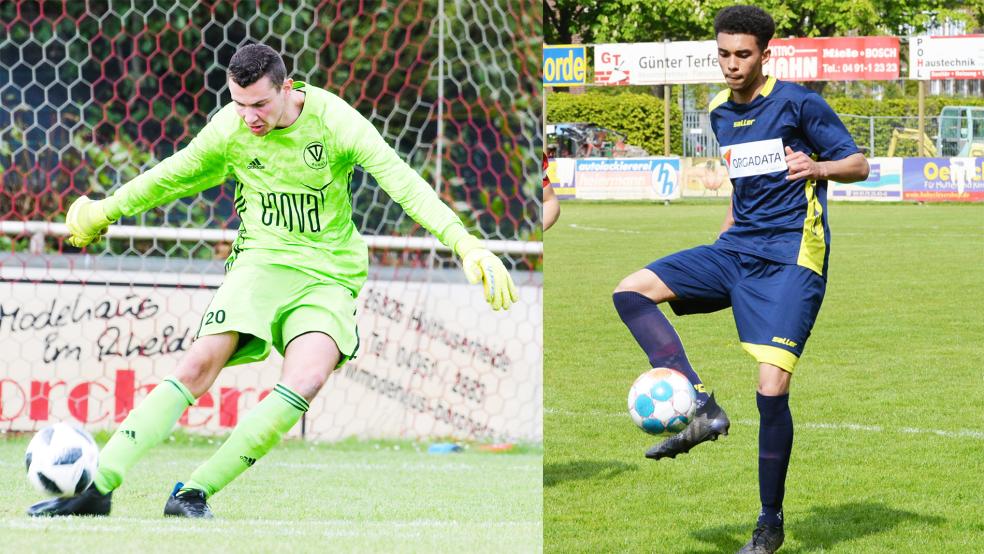 Der ehemalige Bunder Joachim Groenewold könnte künftig den Platz im Tor der Papenburger übernehmen.Ramon Issa wechselt wie Groenewold von Kickers Emden zu Blau-Weiß. Beide haben auch schon bei Germania gespielt.  © Fotos: Bruins/Born