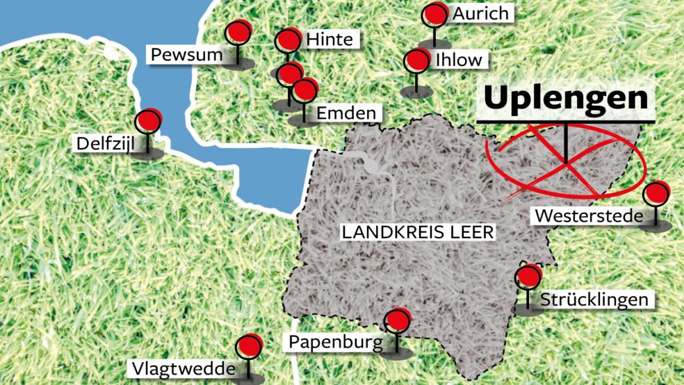 In Ostfriesland gibt es zwölf Kunstrasenplätze (siehe vollständige Grafik unten). Im Nordosten bekommt auch das Festland des Landkreises Leer bald einen. Die Vereine aus dem Rheiderland weichen zumeist in die Niederlande - Delfzijl oder Vlagtwedde - oder ins emsländische Papenburg aus. © Grafik: Mennenga