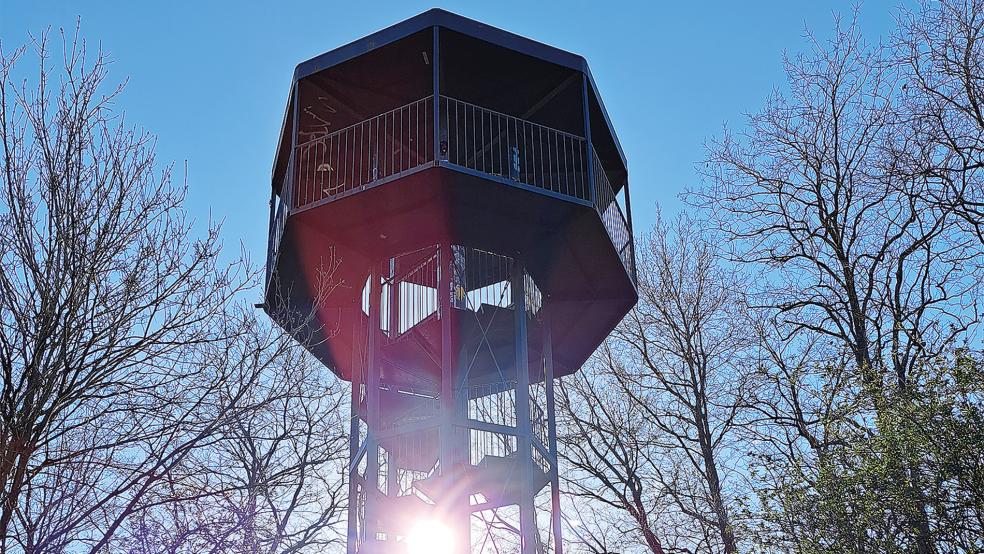 Der 20 Meter hohe Aussichtsturm auf dem Dockberg an der Friesenstraße in Weener genügt nach Angaben der Stadtverwaltung nicht mehr den geltenden Sicherheitsstandards.  © Foto: Szyska