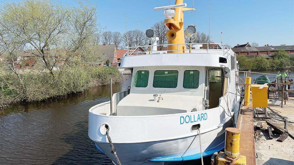 Das Fahrgastschiff MS Dollard an seinem Liegeplatz auf der Diedrich-Werft in Oldersum.  © Foto: Internationale Dollard-Route