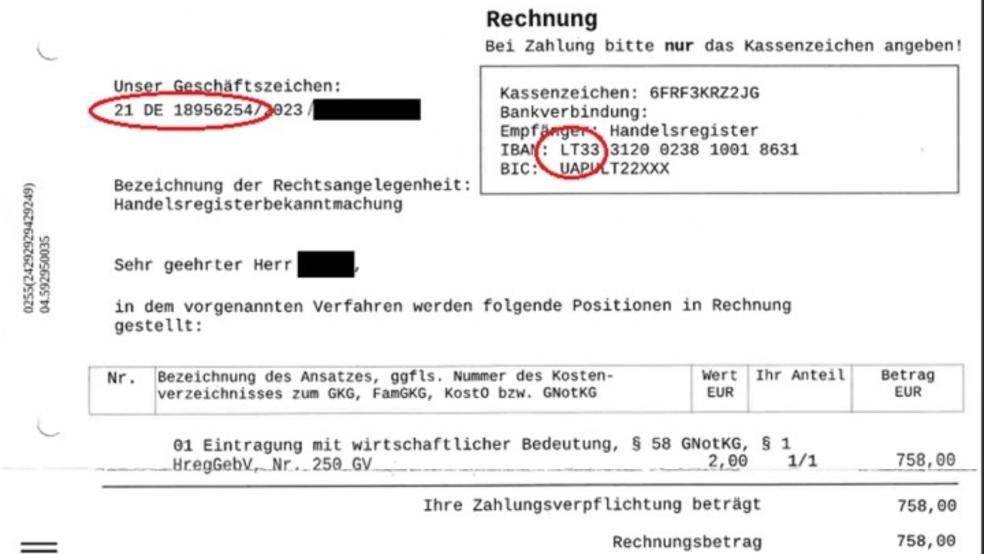 Mit solchen echt aussehenden Anschreiben agieren Betrüger, um Firmengründer übers Ohr zu hauen. © Polizei