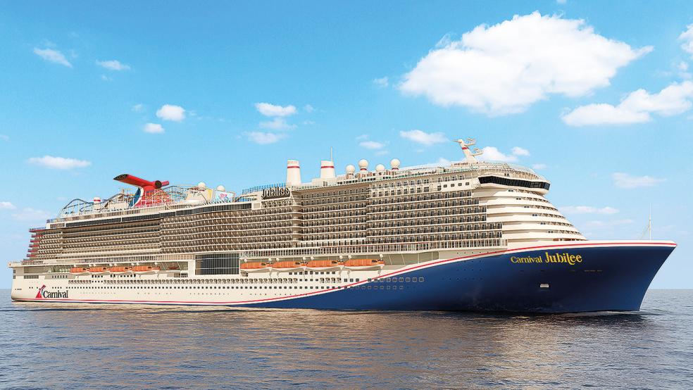 So soll das neue Kreuzfahrtschiff »Carnival Jubilee« aussehen, wenn es im Herbst über die Ems in die Nordsee manövriert wird.  © Fotos: Carnival Cruise Line