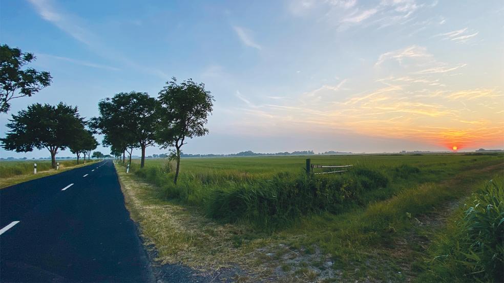 Malerischer Sonnenuntergang am Dukelweg zwischen Jemgum und Marienchor.  © Foto: Kuper