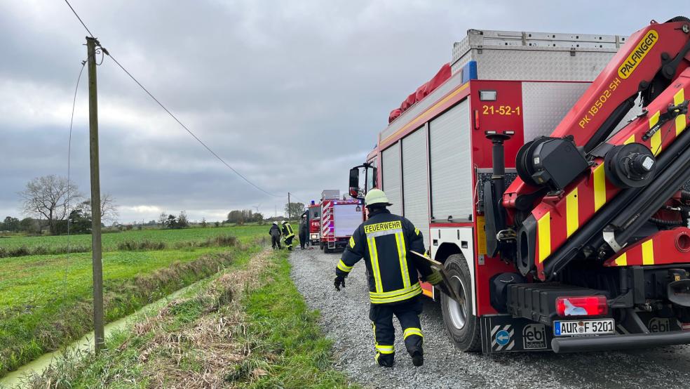 Ein Pferd drohte, im Schlamm zu ertrinken. Feuerwehrleute aus der Krummhörn retteten das Tier. © Feuerwehr Krummhörn