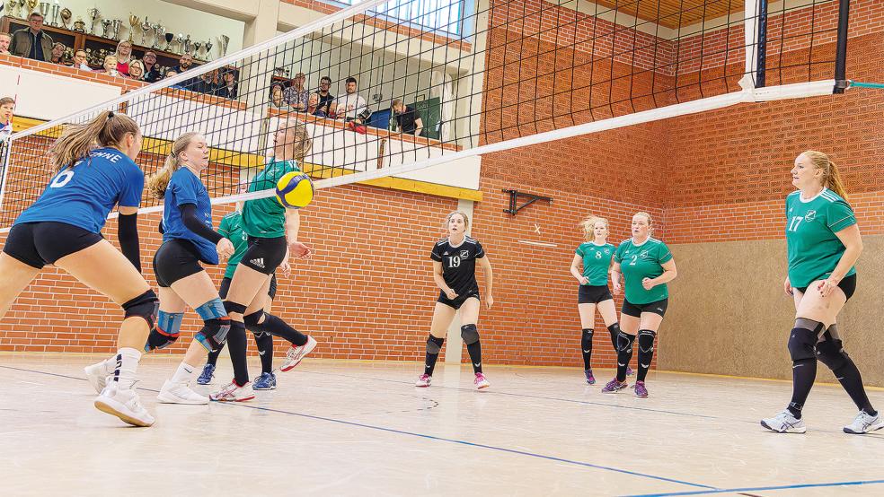 Die Volleyballerinnen des SV Teutonia Stapelmoor mussten sich Blau-Weiß Lohne III geschlagen geben. Knackpunkt war der zweite Satz.  © Foto: Jungeblut