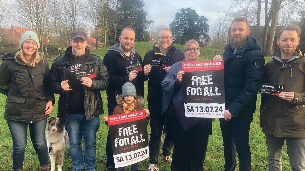 Sind schon Teil des Vereins »Free for all e.V.« (von links): Julia Wessels, Andreas Huisinga (1. Vorsitzender), Kevin Bloem, Lias, André Willems (Schriftführer), Hanna Erben, Keno Junker und Markus Köhn(Kassenwart). Es fehlt der 2. Vorsitzende Manuel Nikolaus.  © Foto: Busemann