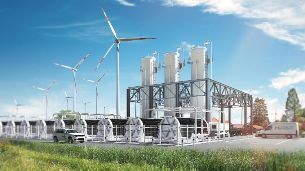 Der Aufbau einer 320-Megawatt-Wasserstoff-Produktionsanlage in Emden ist eines von vier Teilprojekten des EWE-Vorhabens. © EWE / Litho Niemann + M. Steggemann