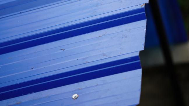 Wellblech fliegt von der Ladefläche und landet vor Auto