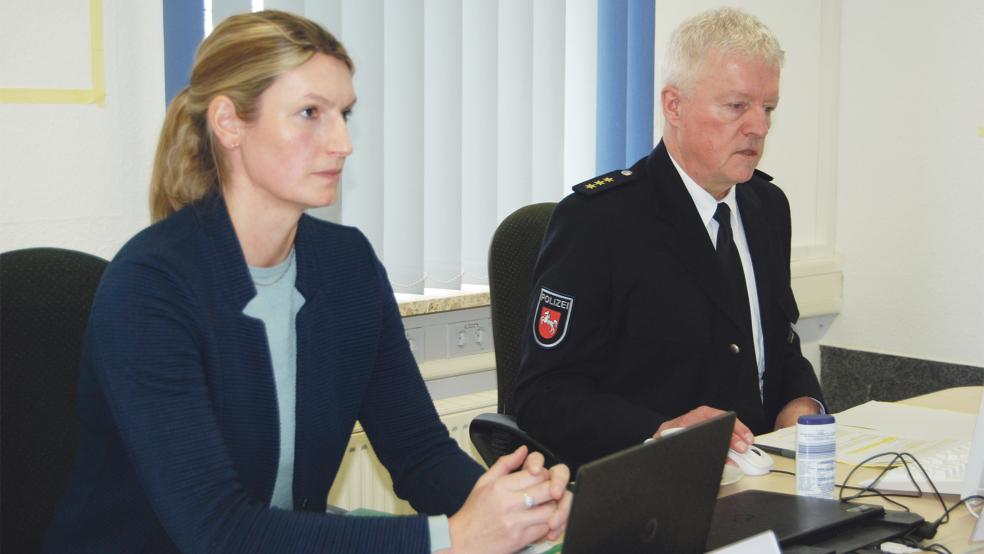 Inspektionsleiter Thomas Memering, neben ihm Angelika Grüter, Leiterin des Zentralen Kriminaldienstes, bei der Vorstellung der Kriminalstatistik für 2023.  © Foto: Hoegen