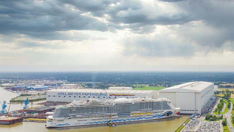 Trotz gefüllter Auftragsbücher bis 2028 sind die dunklen Wolken über der Meyer Werft nicht verschwunden.  © Archivfoto: Bruins