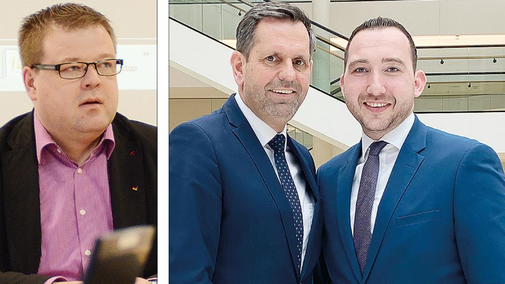 Stärken der Meyer-Belegschaft den Rücken: IG-Bevollmächtigter Thomas Gelder aus Bunde (links) und Landtagsabgeordneter Nico Bloem (rechts), der mit Wirtschaftsminister Olaf Lies die Meyer-Misere aktiv angehen will.  © Fotos: Hanken