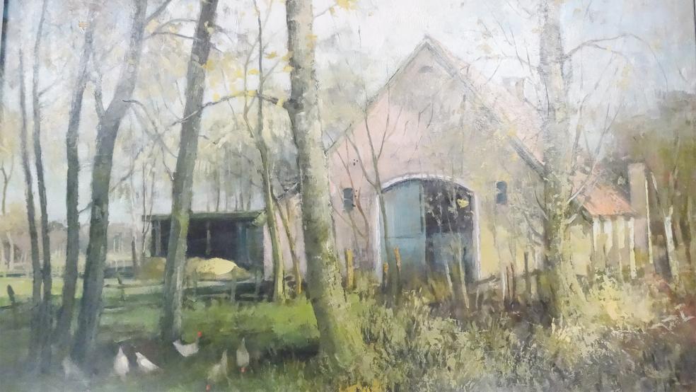 Das Ölgemälde »Gehöft mit Hühnern« von Bernhard Funke ist der Teil der Ausstellung.  © Foto: Gut Altenkamp