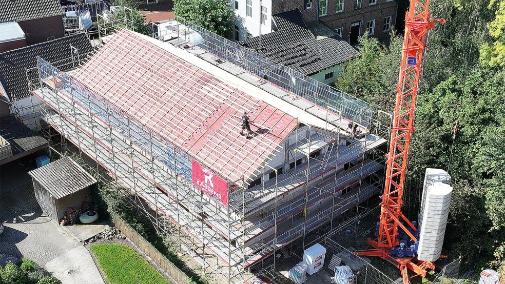 Der Bau der Stadtbücherei schreitet gut voran.  © Foto: Battermann/Horizont Fotos