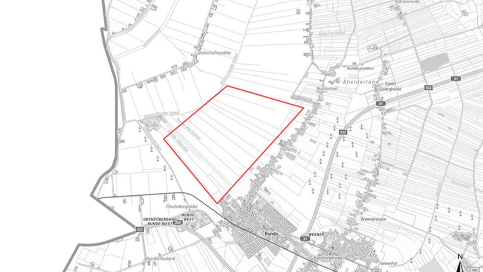 Das Erlaubnisfeld "Bunde" hat eine Fläche von knapp 5,8 Quadratkilometern und erstreckt sich nordwestlich von Bunde bis nach Bunderhee in Richtung der niederländischen Grenze. © Grafik: Landesamt für Bergbau, Energie und Geologie (LBEG)