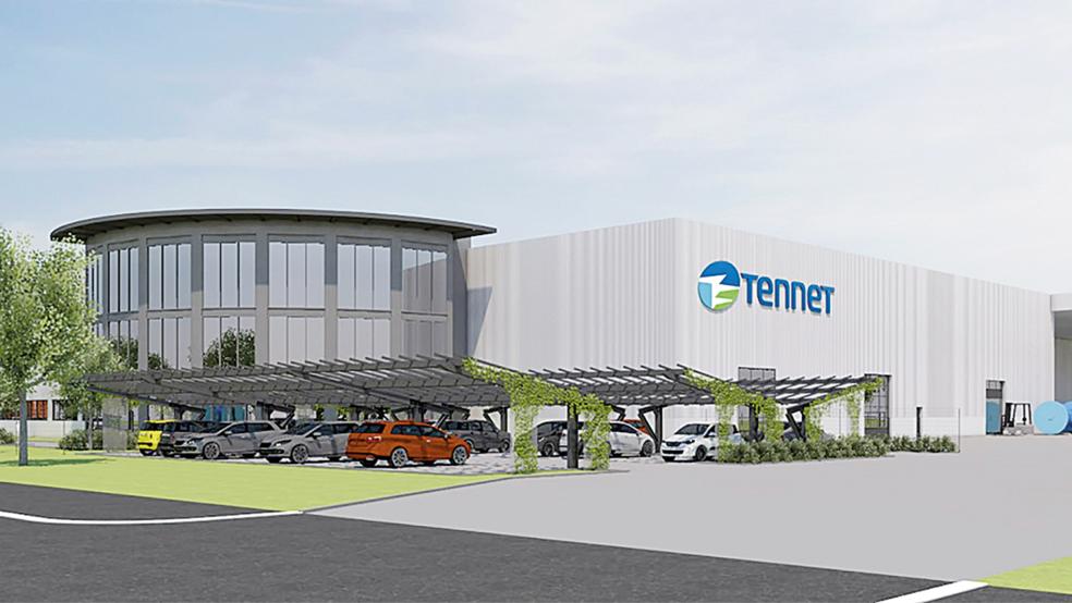 So soll das Logistik- und Service-Zentrum des Stromnetzbetreibers Tennet im Industriegebiet Leer-Nord aussehen.  © Visualisierung: Martin Menzel Planungsgruppe GmbH