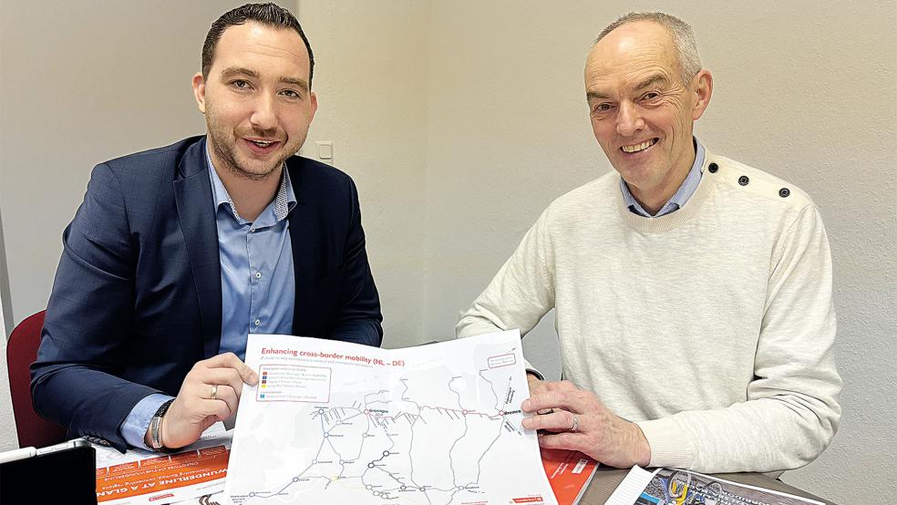 Wollen sich künftig über den Fortschritt des Wunderline-Projektes stärker austauschen: Der SPD-Landtagsabgeordnete Nico Bloem (links) und Strategieberater Jan Oostenbrink.  © Foto: privat