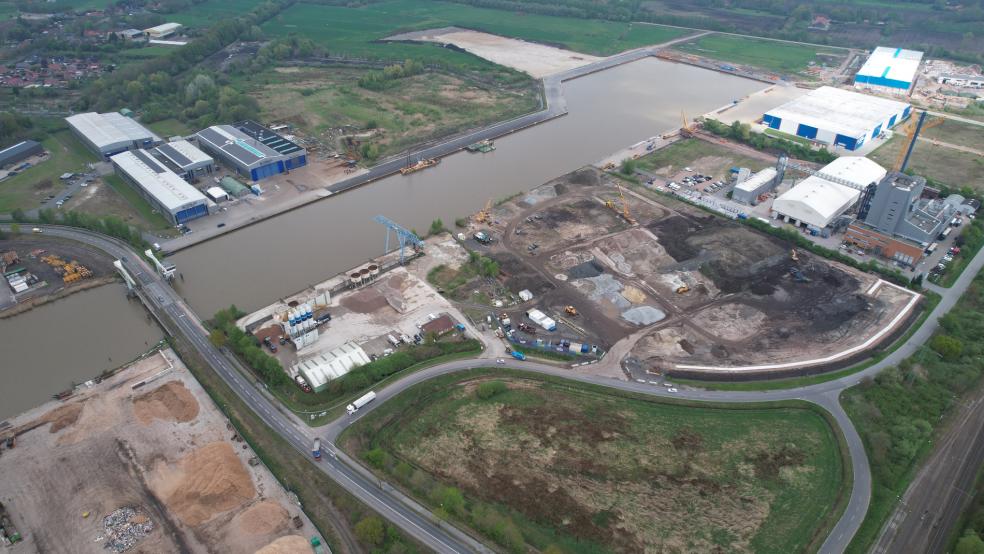 Aktueller Ausbaustand des Betriebsgeländes der proRC GmbH am Seehafen Papenburg. © Stadt Papenburg