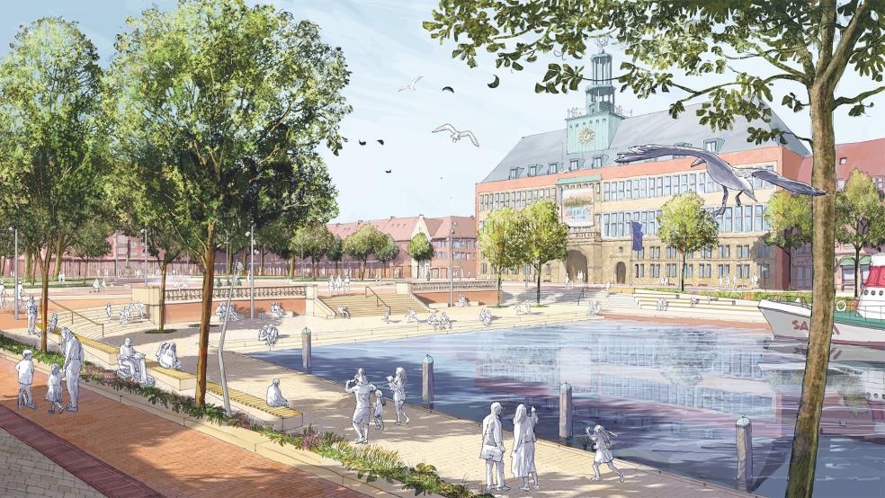 So könnte der Ratsdelft in Emden nach erfolgter Neugestaltung aussehen.  © Entwurf: Planungsbüro Lohaus Carl Köhlmos (Hannover)