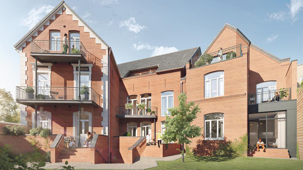 So soll der Innenhof des Eckhauses am Vaderkeborg aussehen.  © Visualisierung: studio.Bö (Emden)