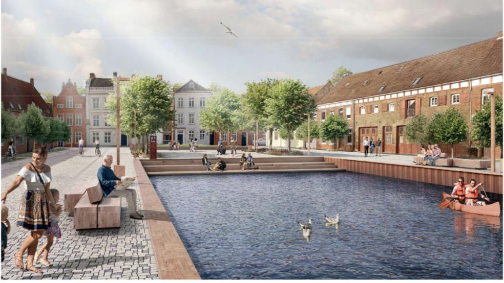 So in etwa könnte der Alte Hafen in Weener bald aussehen, wie der Sieger-Entwurf des städtebaulichen Wettbewerbs zeigt. Eine Leserin wünscht sich deutlich weniger Veränderung. © Grafik: nsp landschaftsarchitekten stadtplaner PartGmbH schonhoff schadzek depenbrook