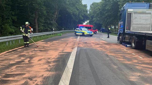 Tank aufgerissen: Sattelzug verliert viel Diesel