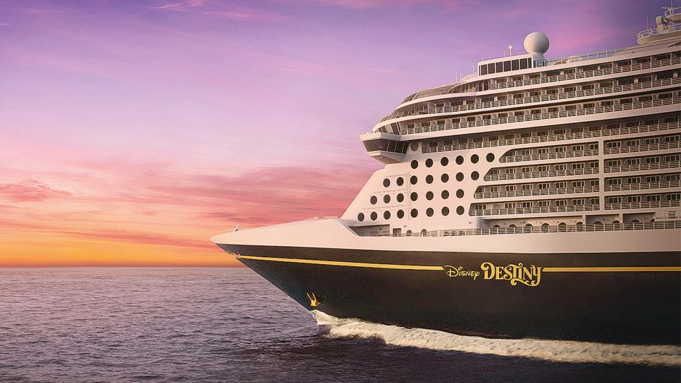 Die 340 Meter lange und 40 Meter breite »Disney Destiny« soll am 9. August ausgedockt werden.  © Visualisierung: Disney Cruise Line