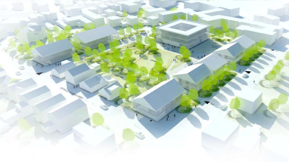 Diesen Entwurf für den »Bildungscampus« in Leer hatte der damalige Landrat Bernhard Bramlage im August 2015 vorgestellt.  © Visualisierung: Ahrens Grabenhorst Architekten BDA