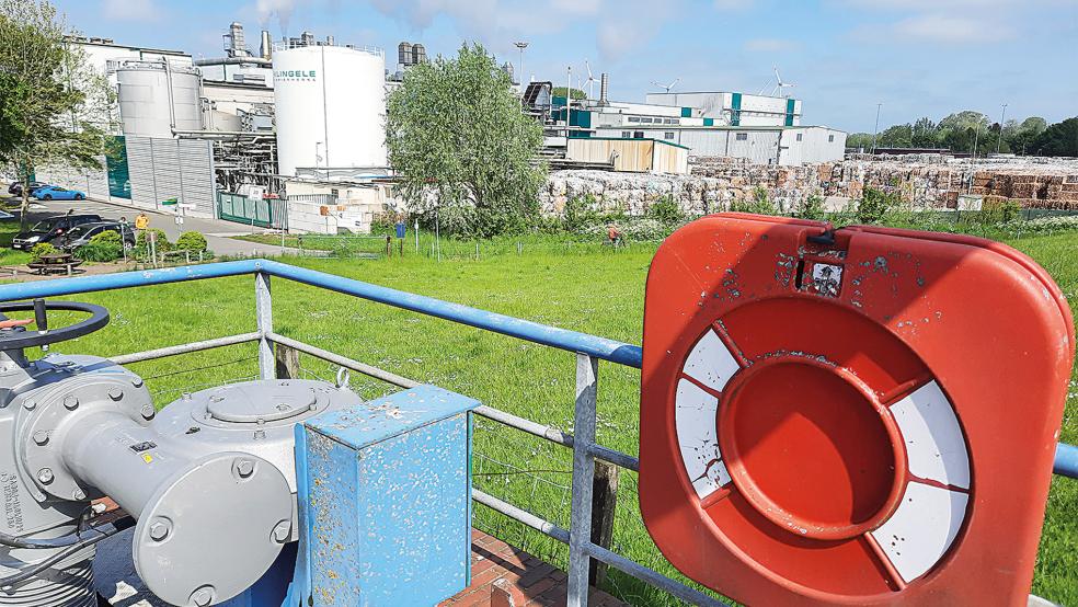 Die Automatisierung der Papierfabrik Klingele am Alten Hafen in Weener - hier der Blick von der Schleuse - schreitet weiter voran. Das Hauptziel eines neuen Digitalisierungsprojektes ist die Einsparung von flüssiger Stärke - und damit auch von Wasser.  © Foto: Szyska