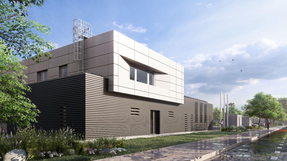 Die Planungen sehen vor, dass die THW-Neubauten von der Goldbeck GmbH (Bielefeld) als Rahmenvertragspartner mit einer systematisierten Bauweise realisiert werden. © Visualisierung: Goldbeck GmbH (Bielefeld)