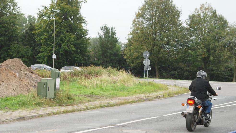 Auf diesem Gelände an der Einmündung der Industriestraße könnte ein Hinweisschild mit den Namen der im Gewerbegebiet aktiven Betriebe aufgestellt werden.  © Foto: Hoegen