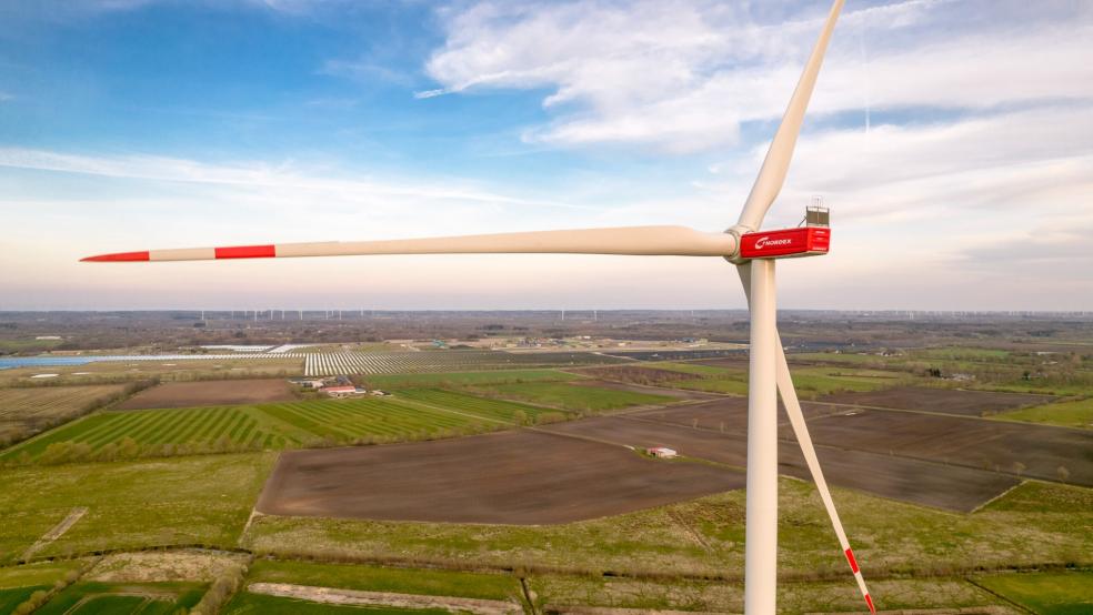 Das Projekt in der Samtgemeinde Hesel umfasst zwei Nordex-Anlagen vom Typ N163 mit einer Leistung von je sieben Megawatt. © Symbolfoto: Mertens (Nordex)