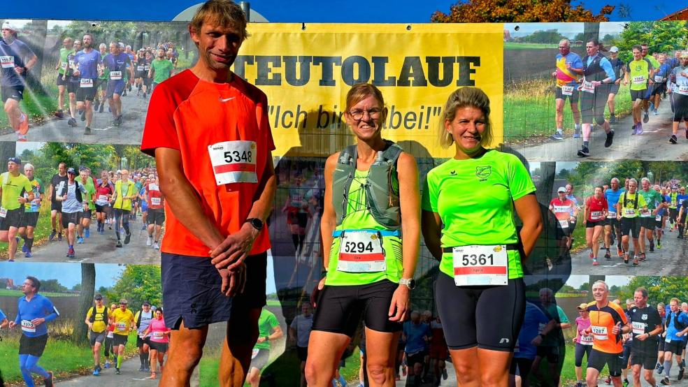 Dieter Sanders (von links), Ilka Schmidt und Karin Jelen-Hartema schafften in Lengerich den Teutolauf über 29 Kilometer und 250 Höhenmeter. © privat