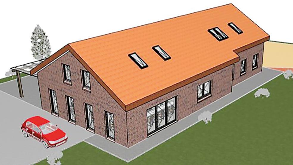 Dieser Entwurf vom Architekturbüro Fresemann aus Leer zeigt, wie das neue Dorfgemeinschaftshaus in Kirchborgum aussehen soll.  © Foto: Architekturbüro Fresemann