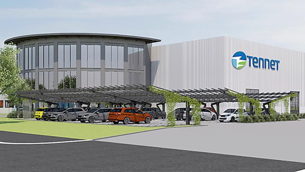 Den Bauantrag für das geplante Logistik- und Servicezentrum im Industriegebiet Leer-Nord in Nüttermoor will der Stromneztbetreiber Tennet nun im kommenden Sommer vollständig einreichen.  © Visualisierung: Martin Menzel Planungsgruppe GmbH