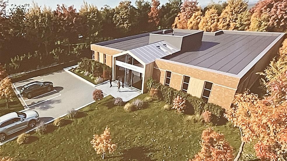 In »ruhiger, zurückhaltender Architektur mit viel Grün drumherum« - so soll das Krematorium in Papenburg nach Angaben der Investoren und Betreiber daherkommen. Auf einer Bürgerveranstaltung stellten sie unter anderem diese grafische Ansicht aus der Vogelperspektive vor.  © Foto: Gerd Schade