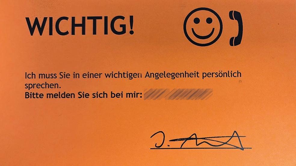 So eine Benachrichtigungskarte fand ein Weeneraner in der Post. Die Nummer haben wir unkenntlich gemacht.  © Foto: privat